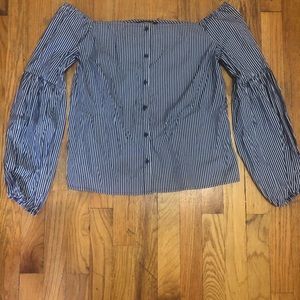 Express off the shoulder striped button up - L